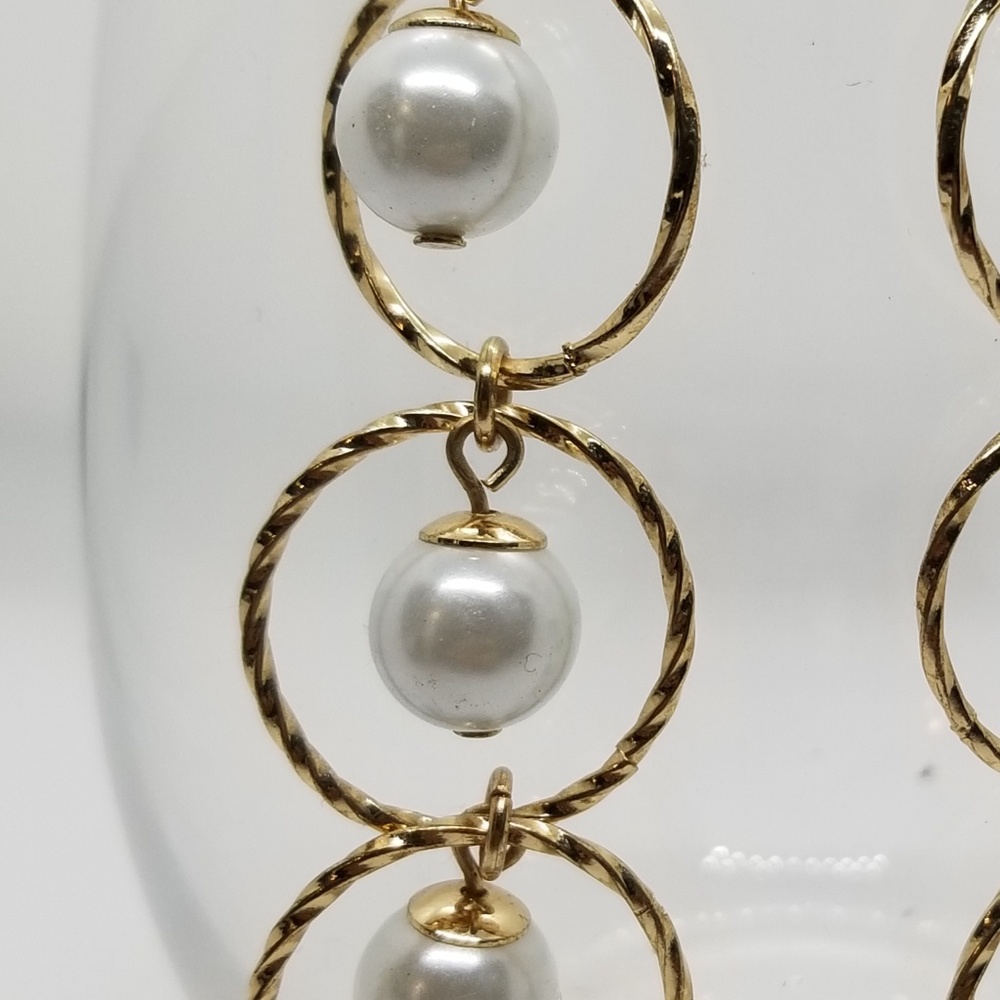 dangly long pearl hoop earrings - Picture 2 of 2
